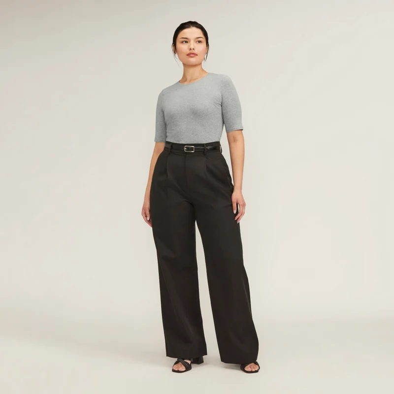 The Short-Sleeve Crew Neck Bodysuit | Heathered Grey | Thong