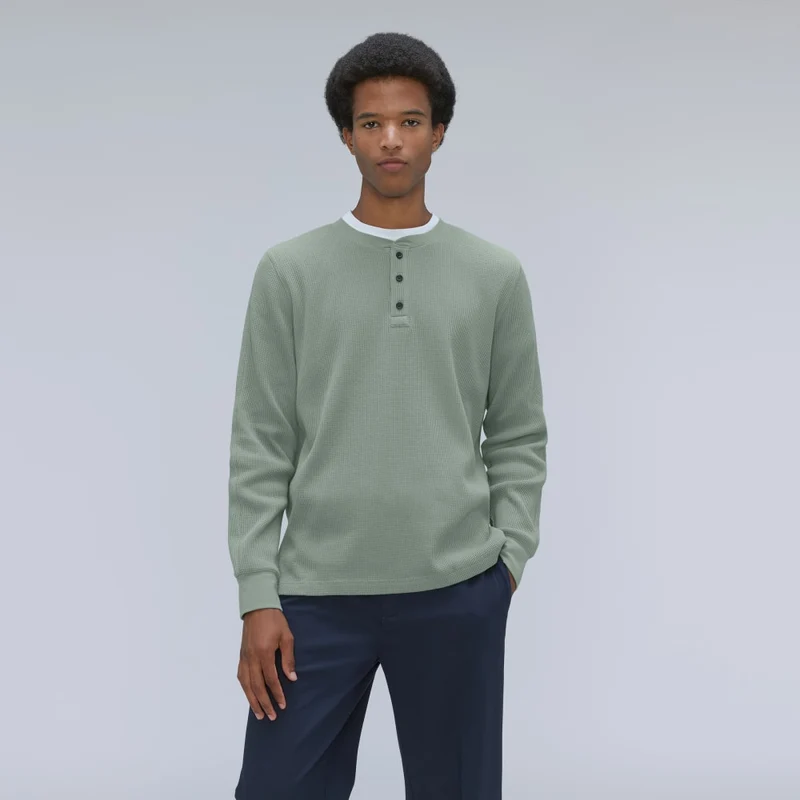 The Waffle Long-Sleeve Henley Tee | Lily Pad