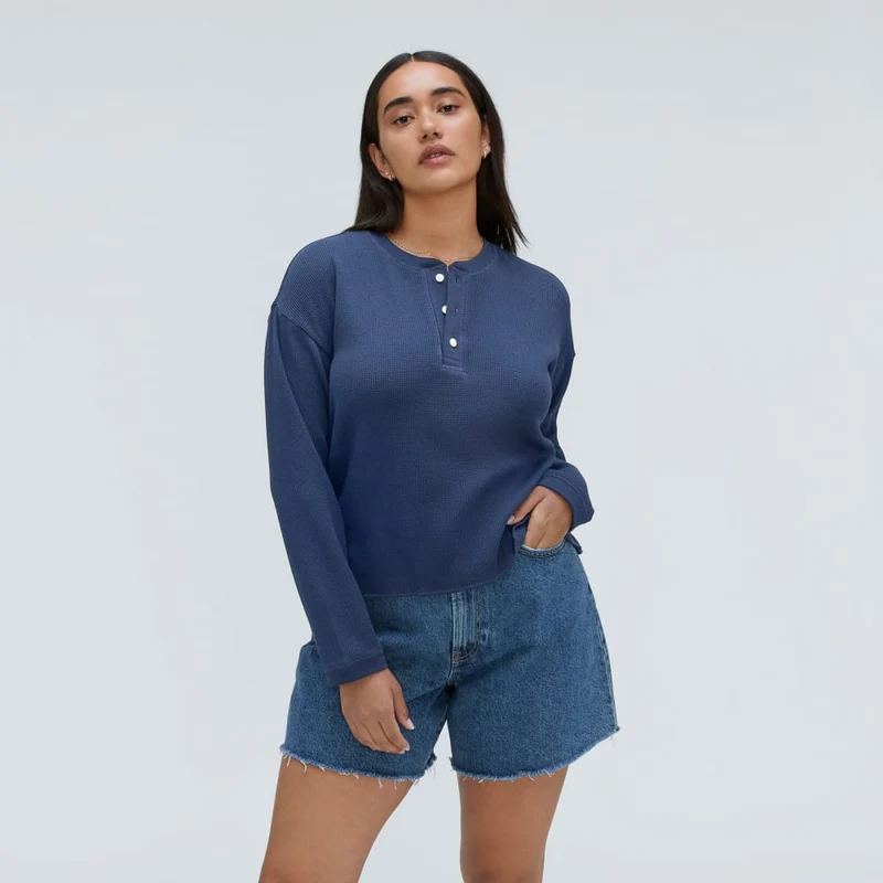 The Organic Cotton Waffle Henley | Navy