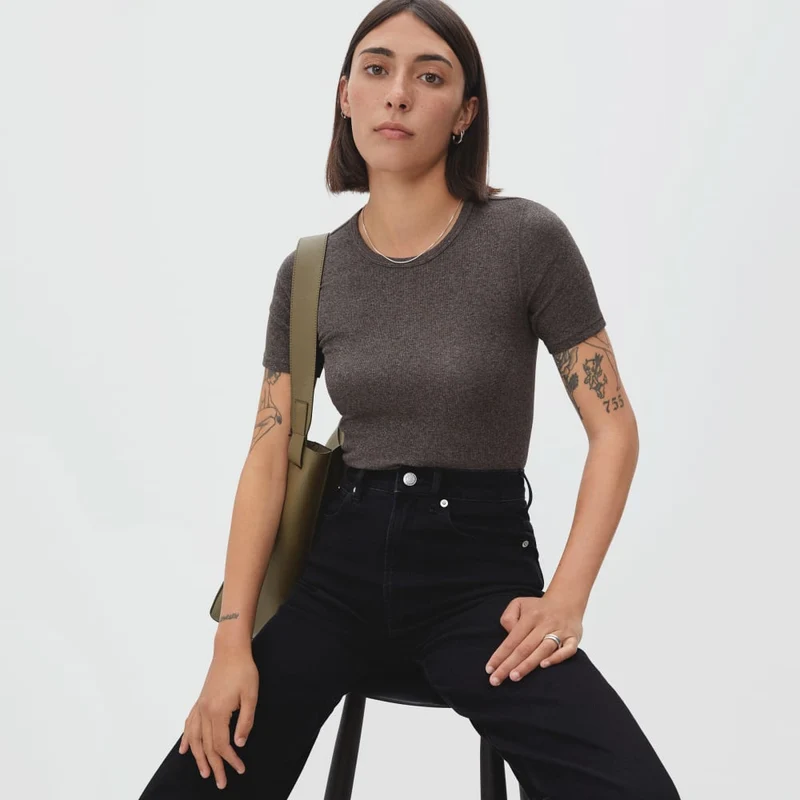 The Pima Micro-Rib Crew Tee | Heathered Fatigue