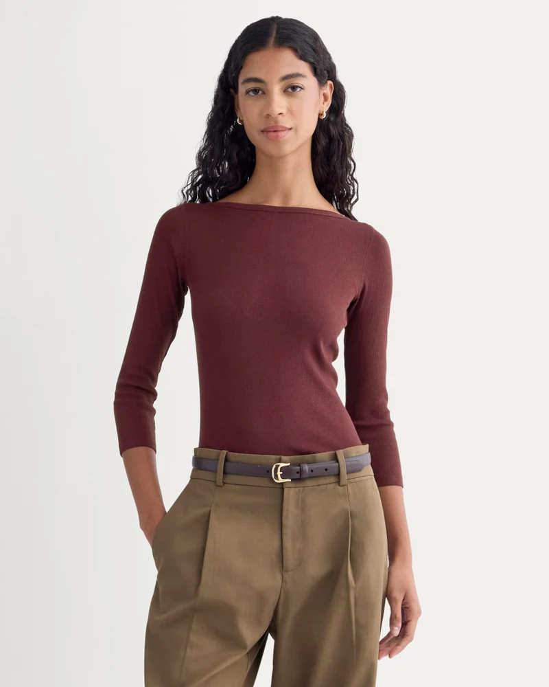 Luxe Rib 3/4 Sleeve Boatneck Tee | Heathered Port Royale