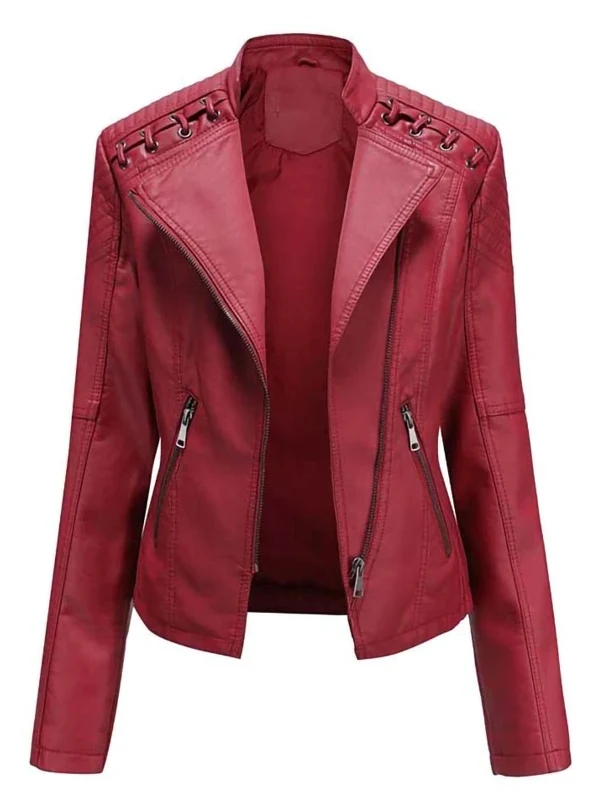 Faux Leren Jas Vrouwen Lange Mouwen Rits Slanke Blazer