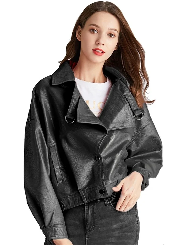 Vrouwen Kunstleer Jas Retro Korte Rits Motor Pu Rode Jas