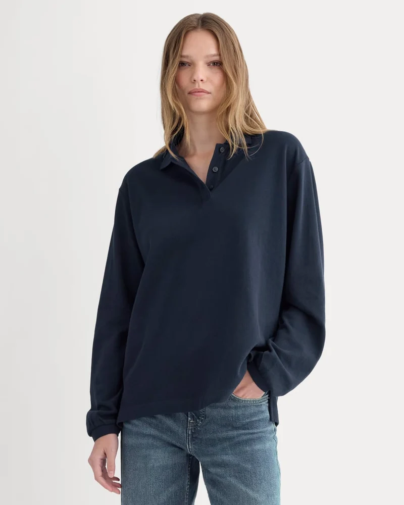 Oversized Pique Polo | Deep Navy