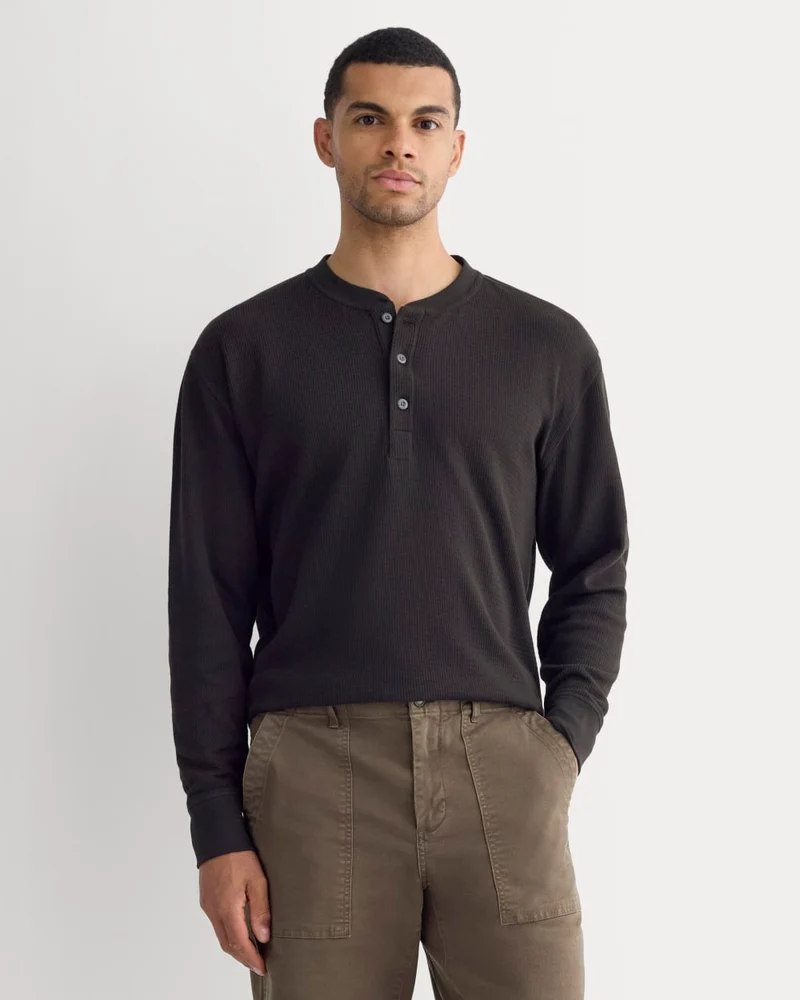 Thermal Henley in Cozy Waffle | Black
