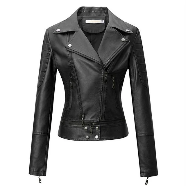Vrouwen Soft Motorcycle Biker Ritsen Coat Tops