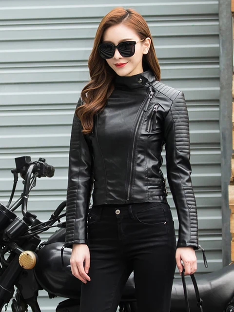 Vrouwen Zwart Punk Leren Jas Pu Kunstleer Biker