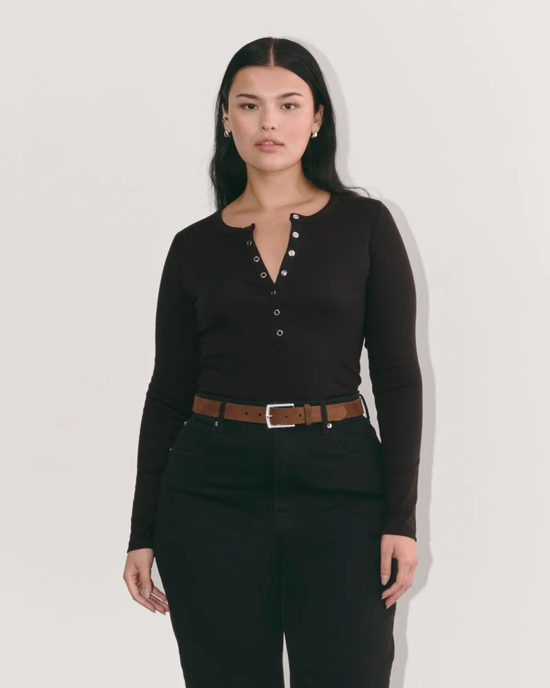 The Luxe Rib Henley | Black
