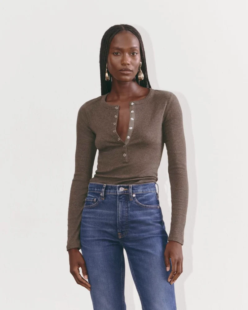 The Luxe Rib Henley | Heathered Fatigue