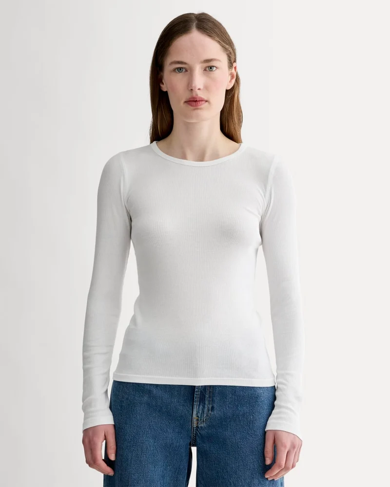 The Luxe Rib Long-Sleeve Crew | White