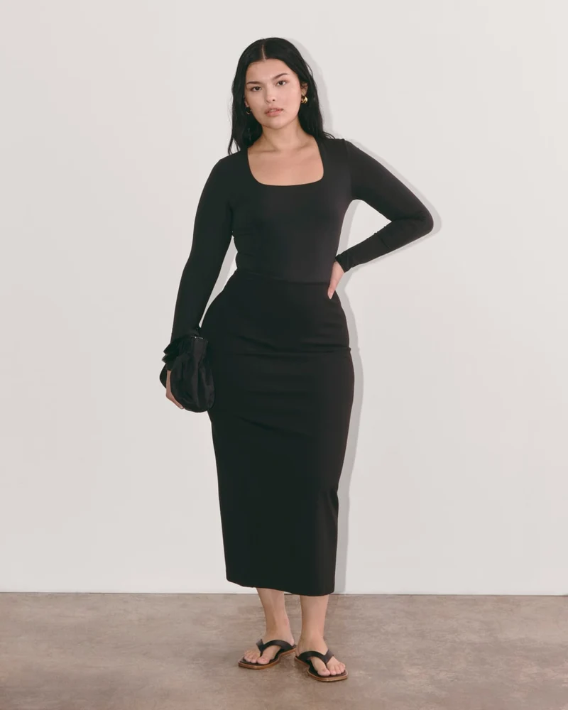 The Long-Sleeve Supima® Square-Neck Bodysuit | Black | Thong