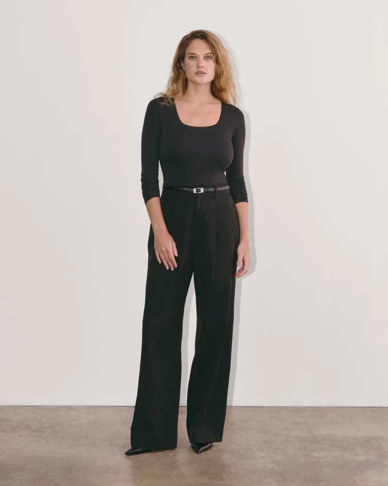 The Long-Sleeve Supima® Square-Neck Bodysuit | Black | Bikini