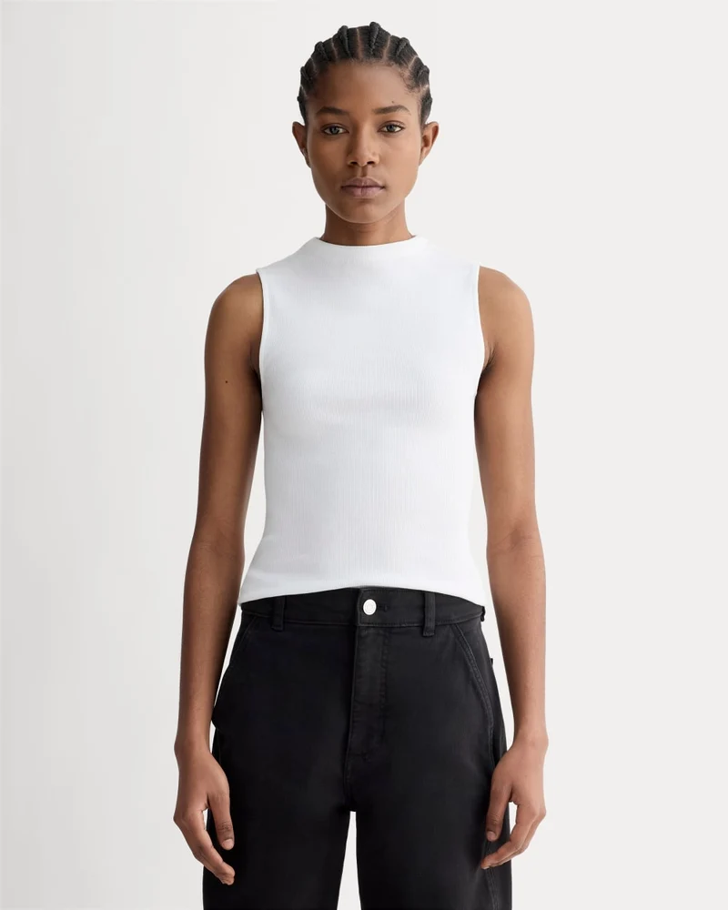 The Luxe Rib Funnel-Neck Tank | White