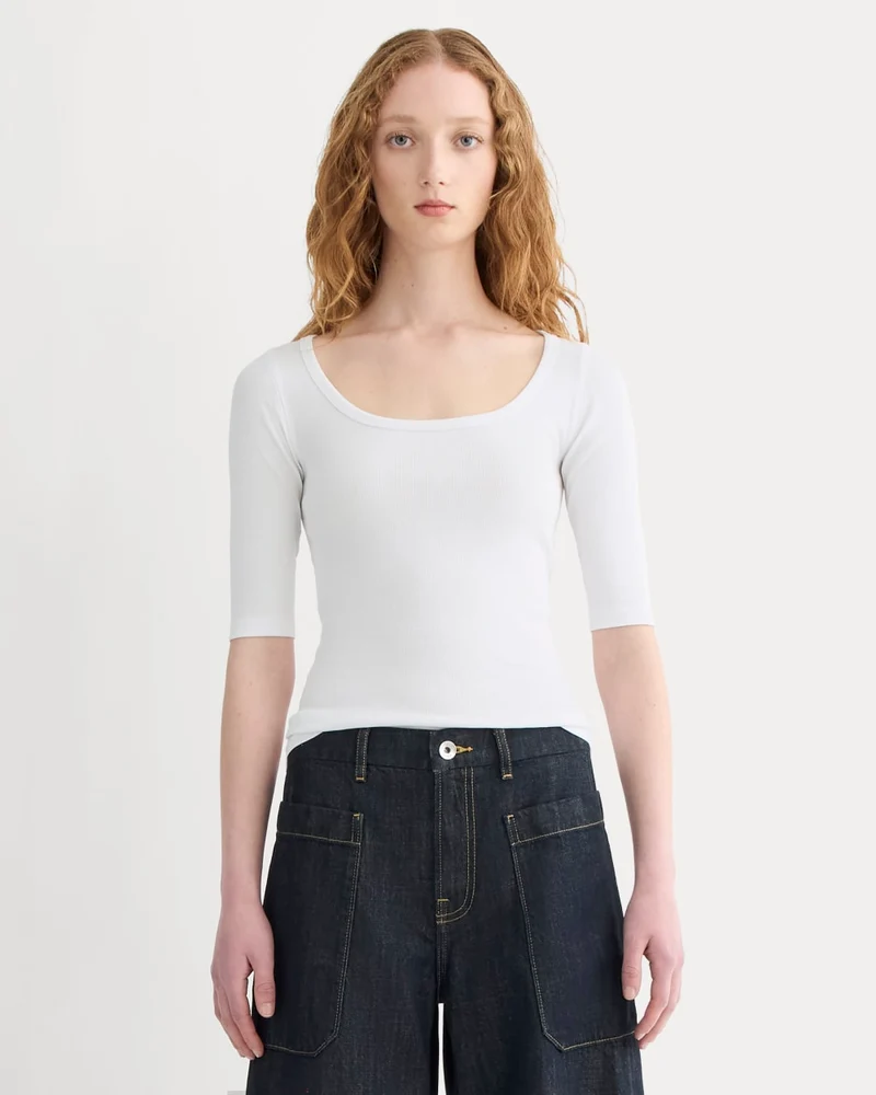 The Luxe Rib Scoop-Neck Tee | White