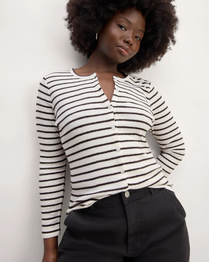 The Vintage Rib Cardigan | Bone / Black