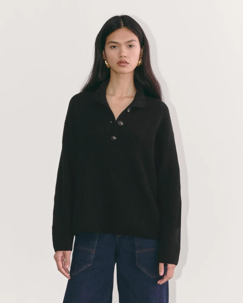 The Cocoon Henley in Wool Cashmere | Black