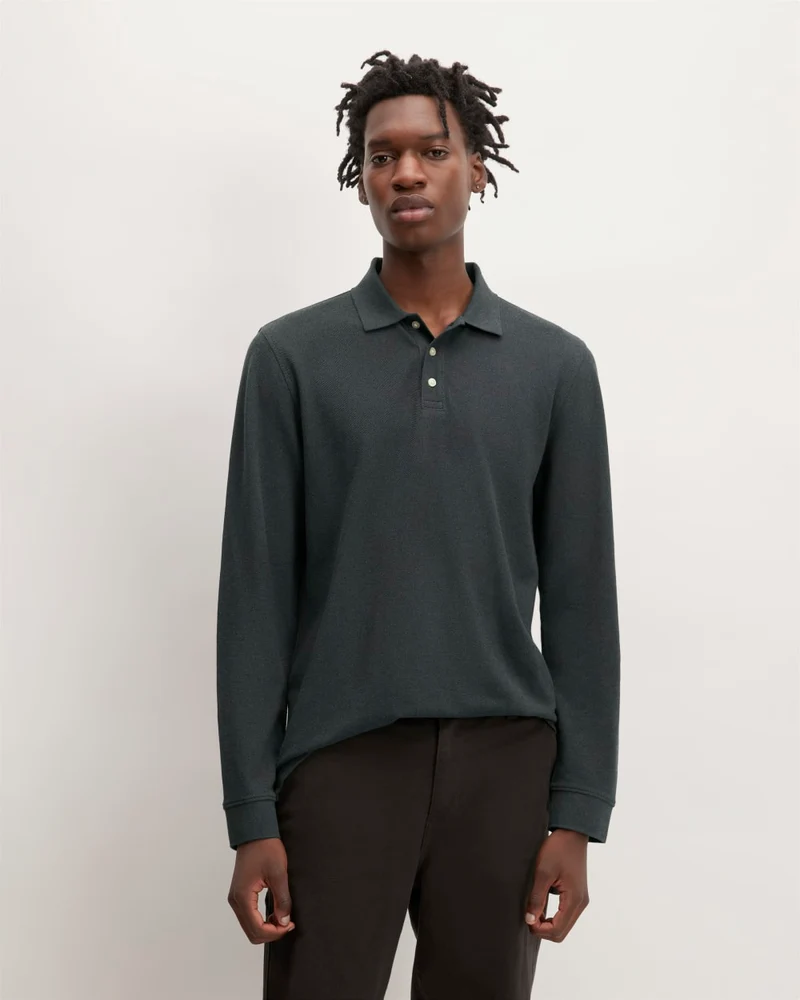 The Long-Sleeve Pique Polo | Heathered Graphite