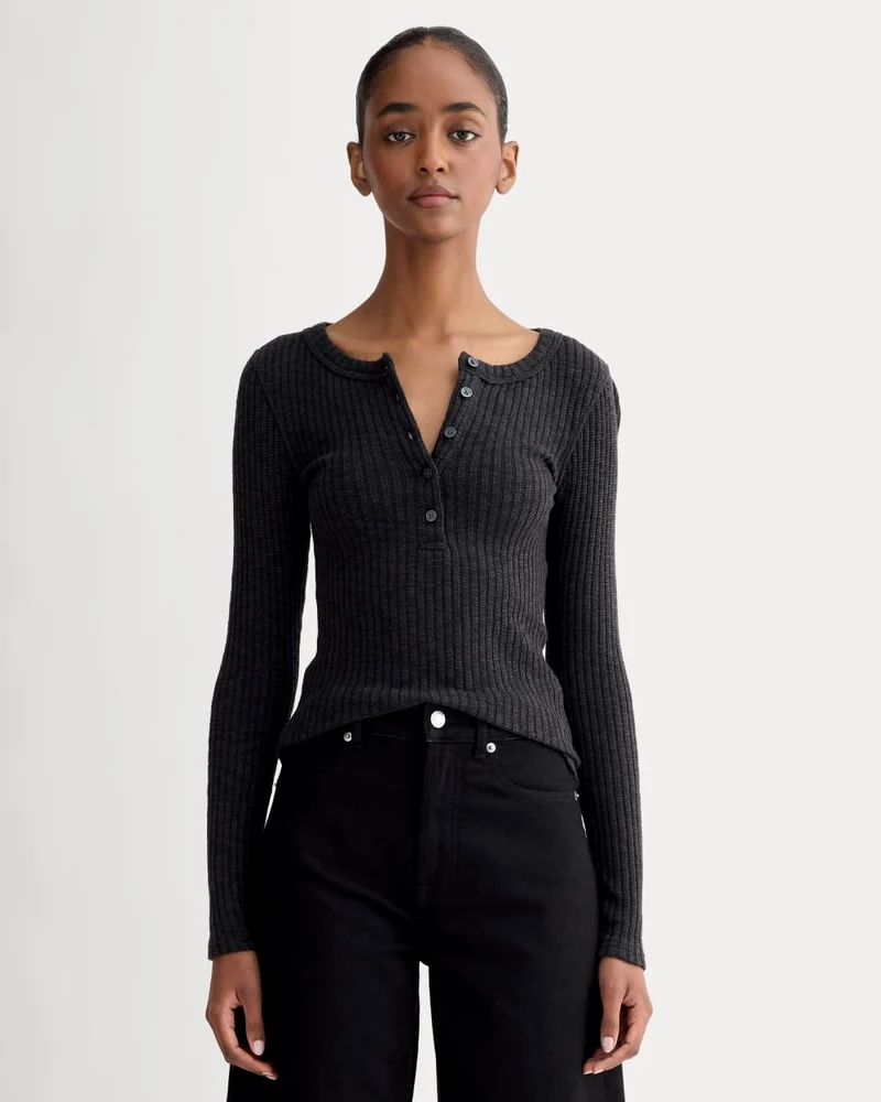 The Cozy Rib Henley | Black