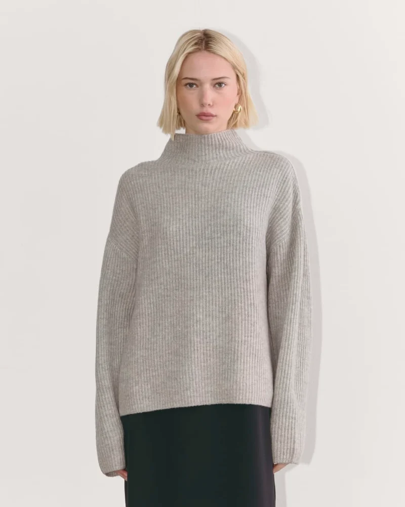 The Fisherman Turtleneck in Wool Cashmere | Light Heather Grey