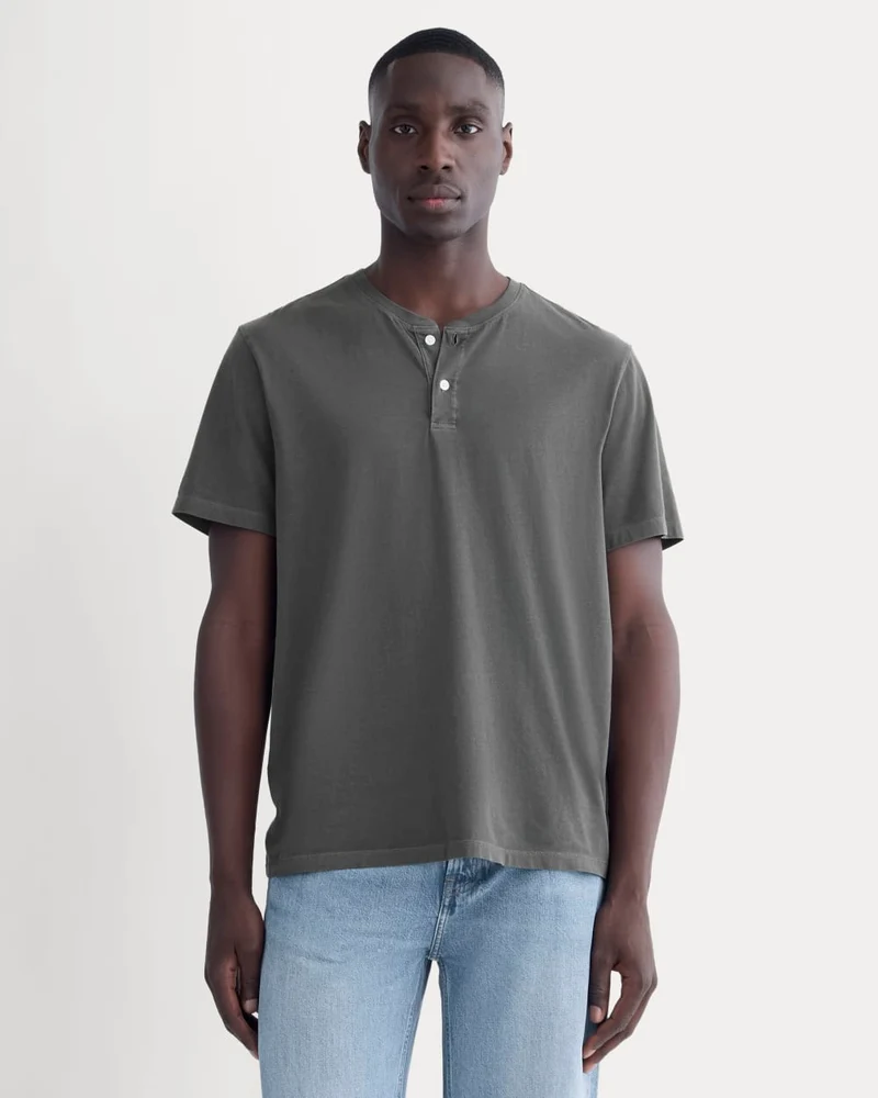 The Essential Organic Garment-Dyed Henley | Black