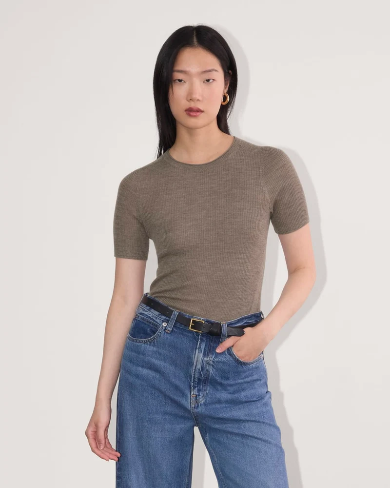 The Sweater Tee in Ultrasoft Merino | Heather Cocoa