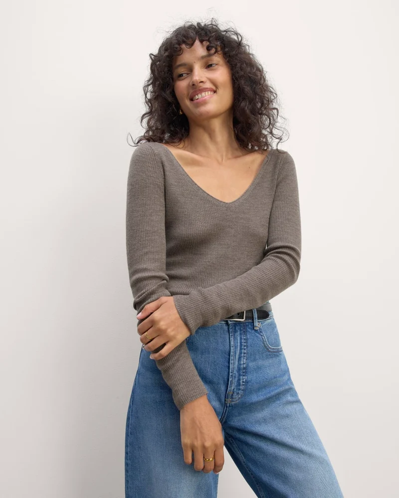 The Off-Shoulder Top in Ultrasoft Merino | Heather Cocoa