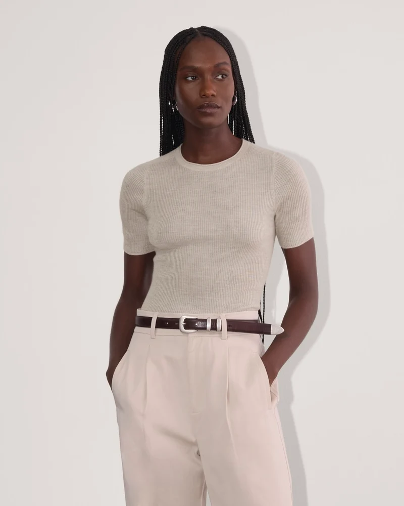 The Sweater Tee in Ultrasoft Merino | Heather Oatmeal