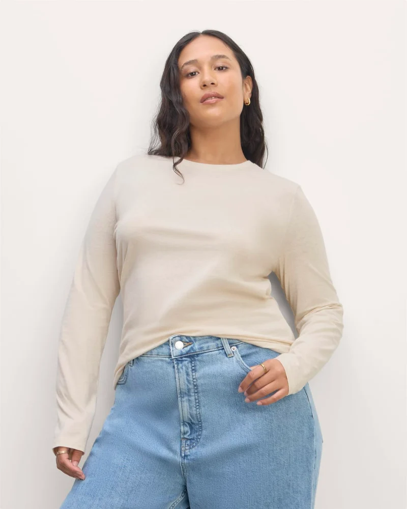 The Slim Long-Sleeve Crew in Essential Cotton | Heathered Oat