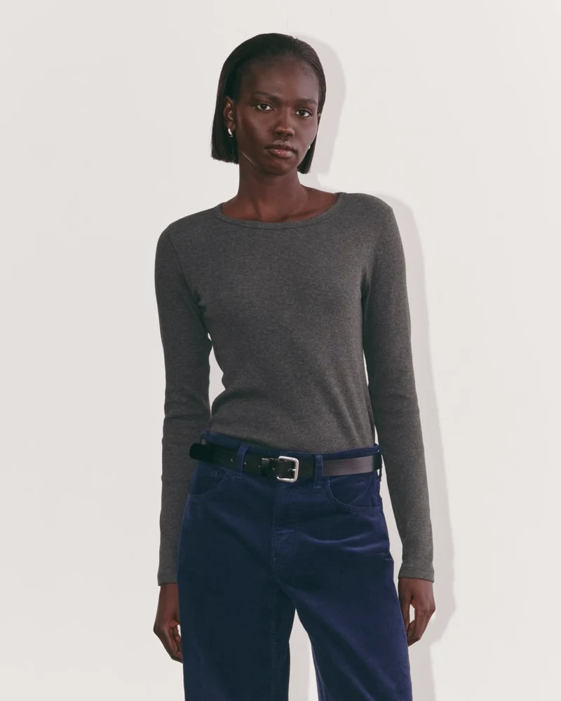 The Luxe Rib Long-Sleeve Crew | Heathered Soot