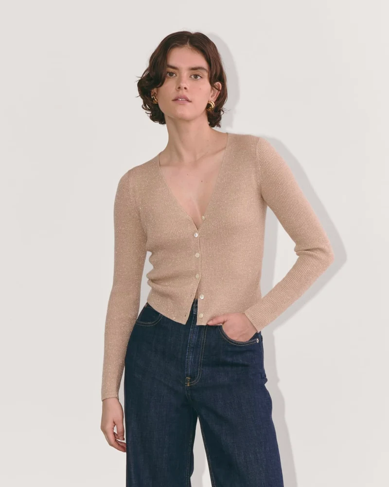 The Cardigan in Lurex Merino | Gold