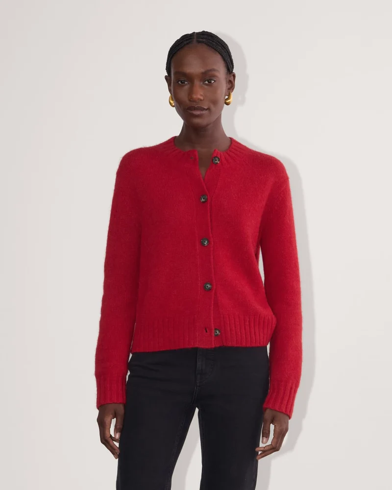 The Crew Cardigan in Alpaca | Berry Red