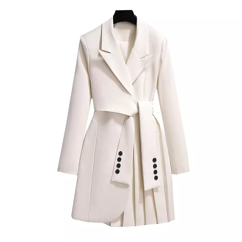 Elegante lange blazer geplooide tuniek met damesmouwen