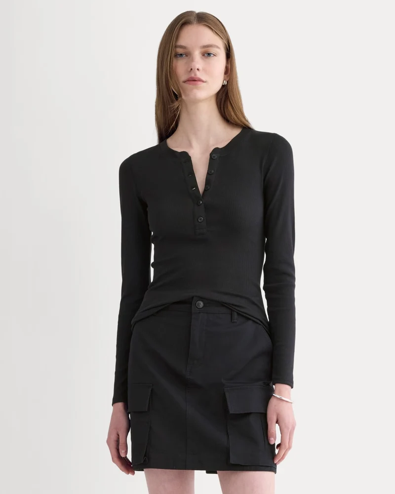 The Luxe Rib Henley | Black