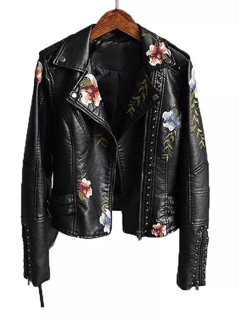 Jas van imitatieleer met bloemenprint