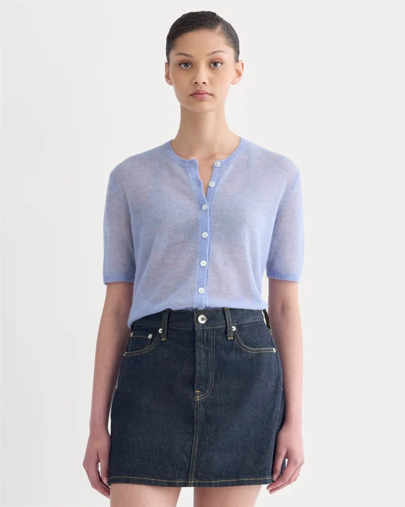 The Air Alpaca™ Short-Sleeve Cardigan | Soft Blue