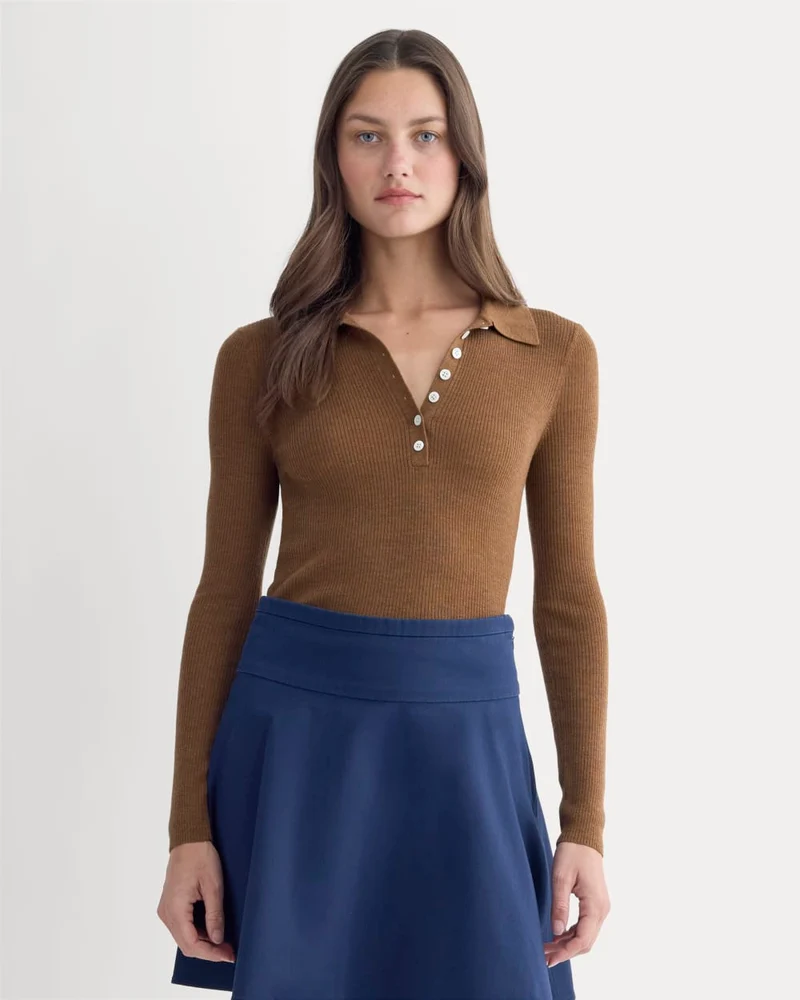 The Polo in Ultrasoft Merino | Heathered Toffee