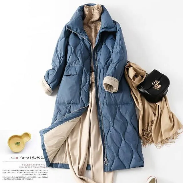 Mode warme jas blauw casual slank pufferjack