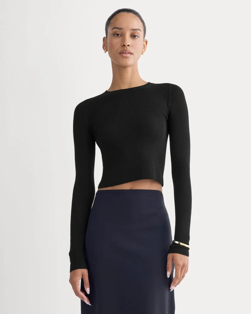 The Cropped Crew Top in Ultrafine Merino | Black