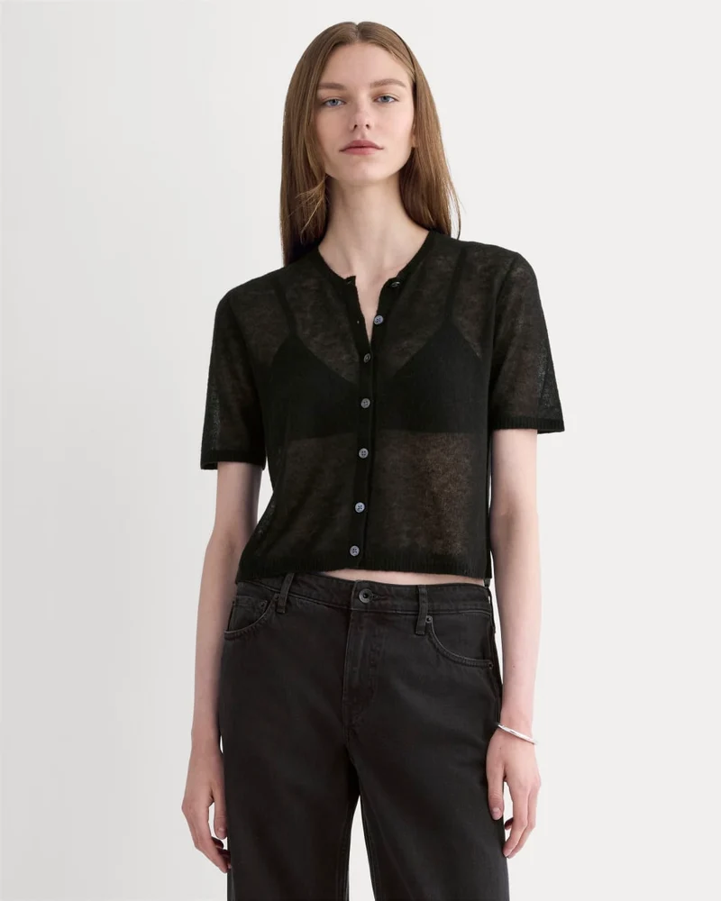 The Air Alpaca™ Short-Sleeve Cardigan | Black