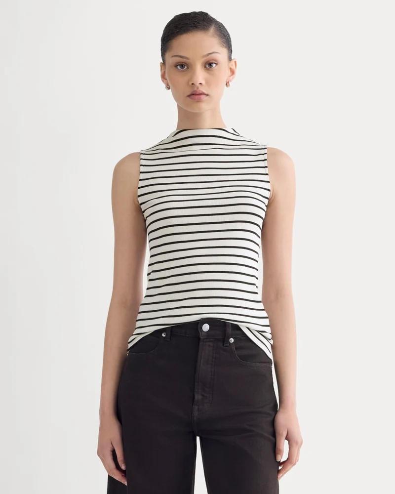 The Luxe Rib Funnel-Neck Tank | Bone / Black