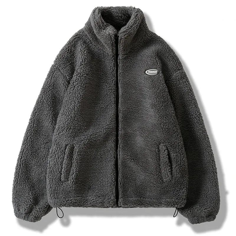 Grijze hiphop winterfleece pluizige jas