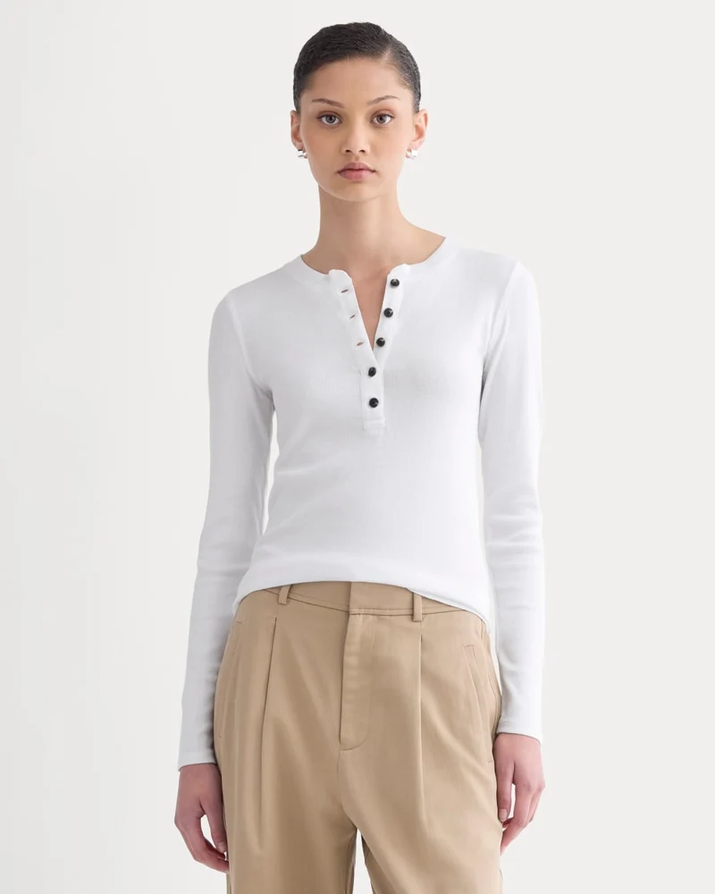 The Luxe Rib Henley | White