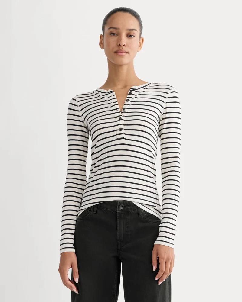 The Luxe Rib Henley | Bone / Black