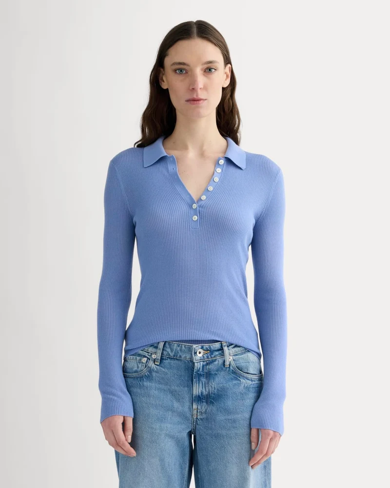 The Polo in Ultrasoft Merino | Bluebell