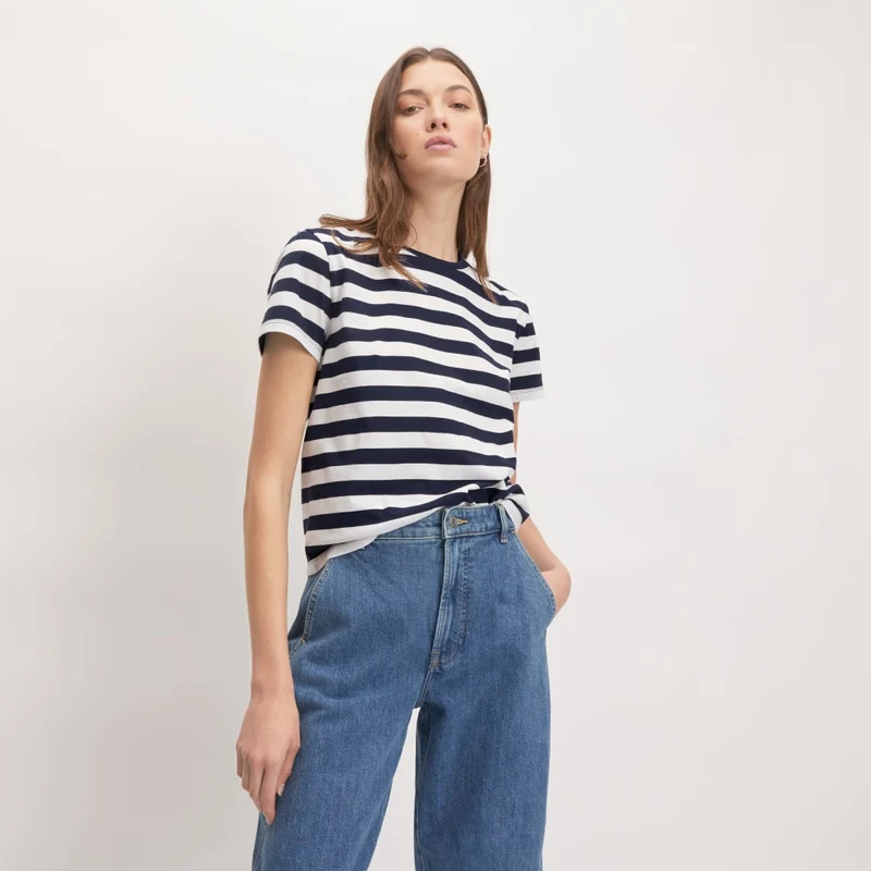 The Box-Cut Tee in Essential Cotton | Navy / Canvas | No Pocket