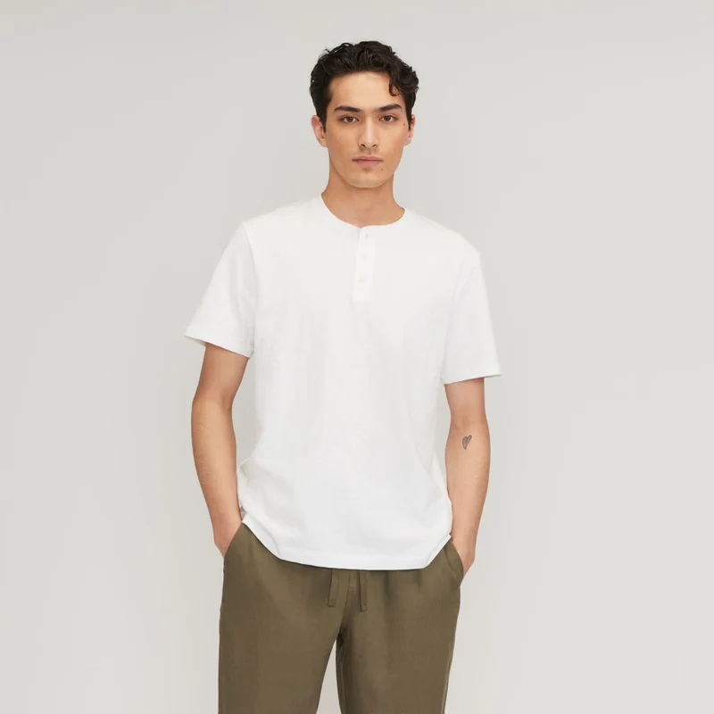 The Cotton Slub Henley | White