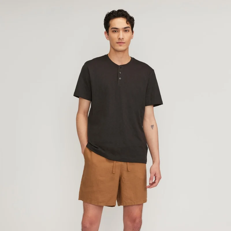 The Cotton Slub Henley | Black