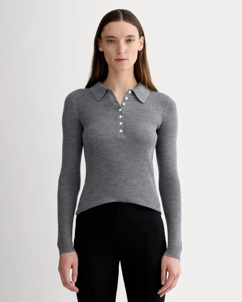 The Polo in Ultrasoft Merino | Heather Mid Grey