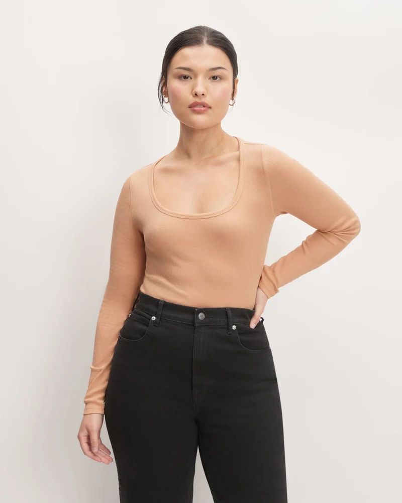 The Luxe Rib Long-Sleeve Scoop-Neck Tee | Blush Pink