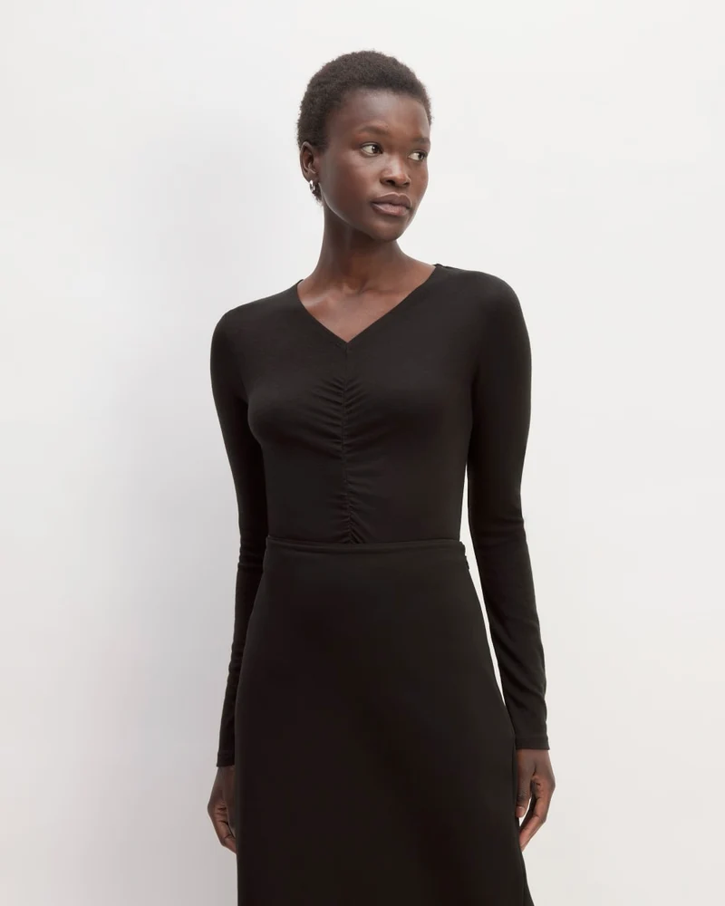 The Ruched V-Neck Tee in Butterluxe | Black